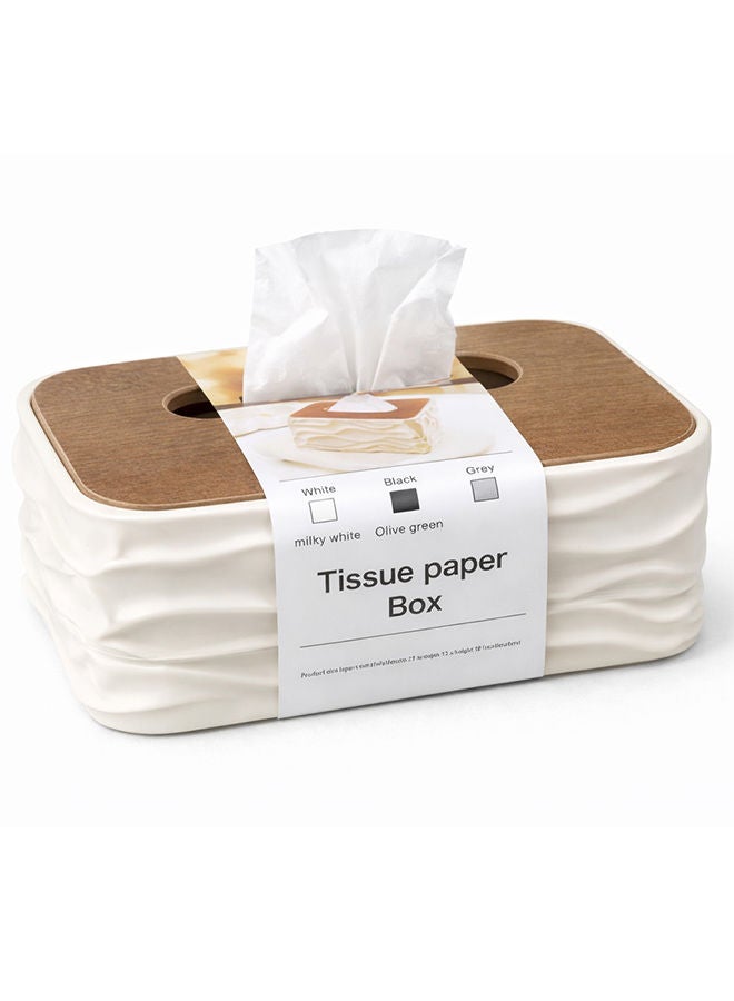 White Modern Tissue Box Cover with Lid – Decorative Rectangular Tissue Holder for Bathroom, Living Room, Bedroom & Office Beige